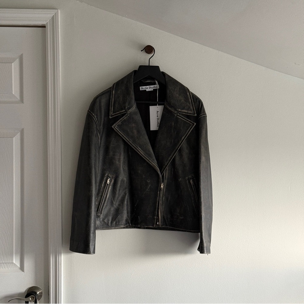 Acne Studios Leather Jacket in Distressed Black